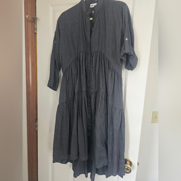 100% LINEN Elegant Gray Women's Dress - Picture 1 of 12